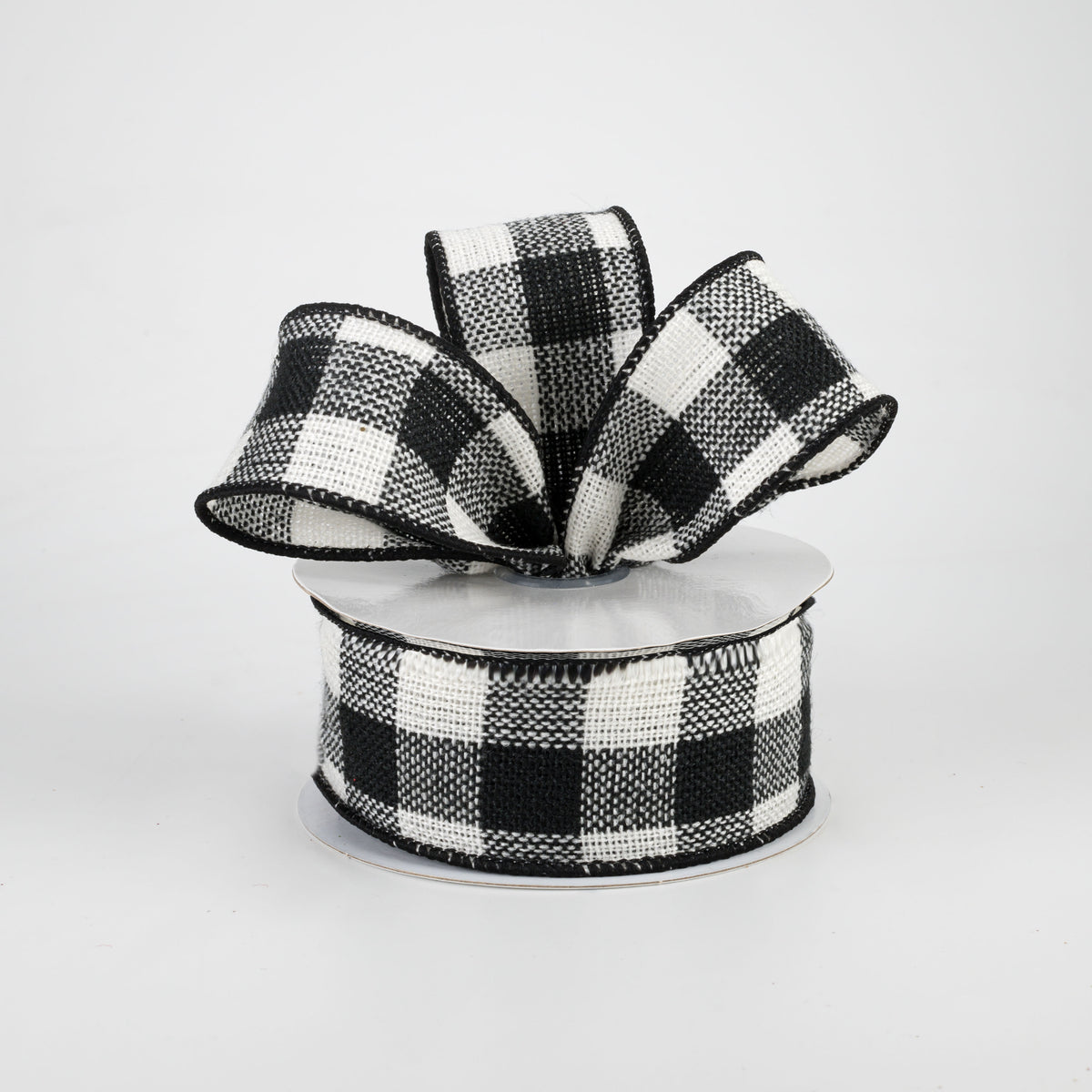 1.5" Woven Flannel Check Ribbon: Black & Off White (10 Yards) Lifestyle Photo
