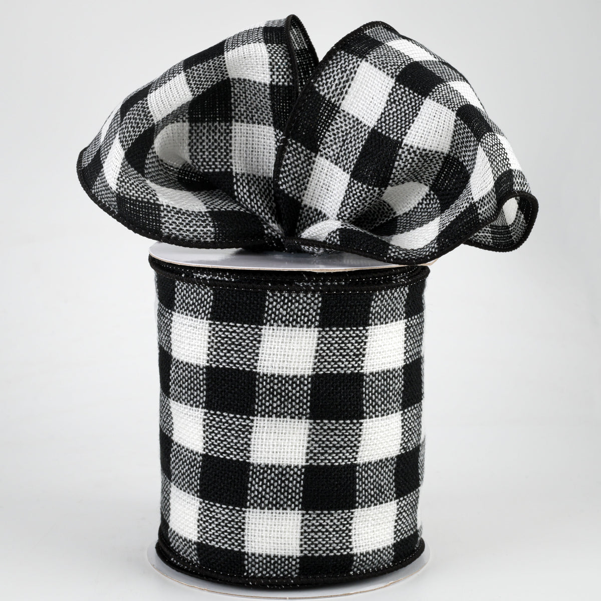 4" Woven Flannel Check Ribbon: Black & Off White (10 Yards) Lifestyle Photo