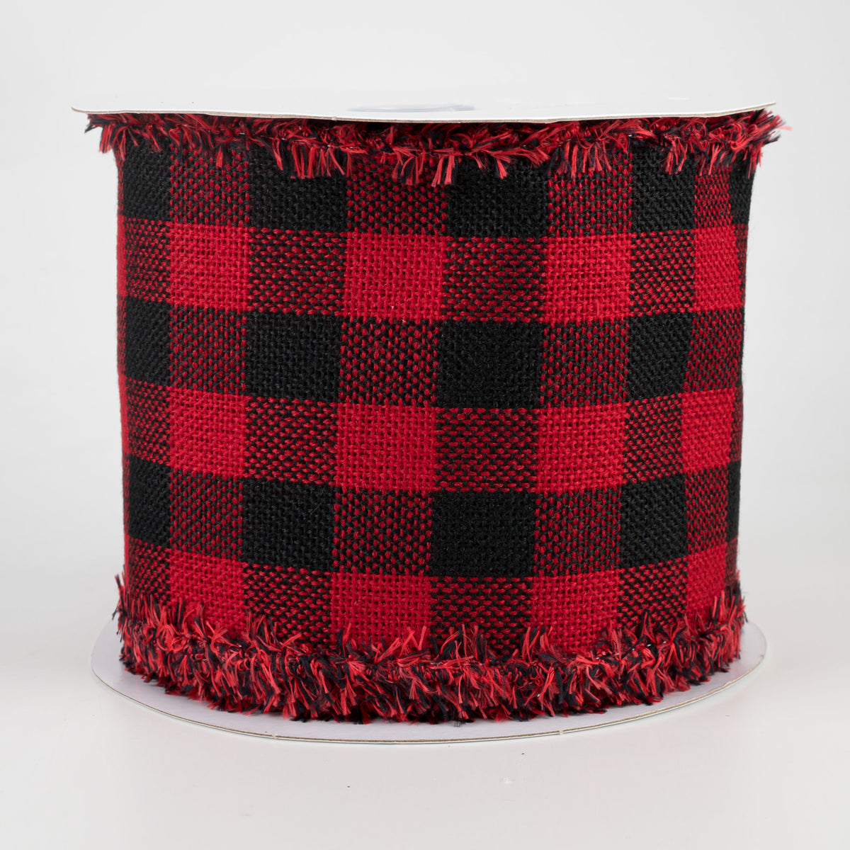 4" Woven Flannel Check Ribbon: Black & Red (10 Yards)