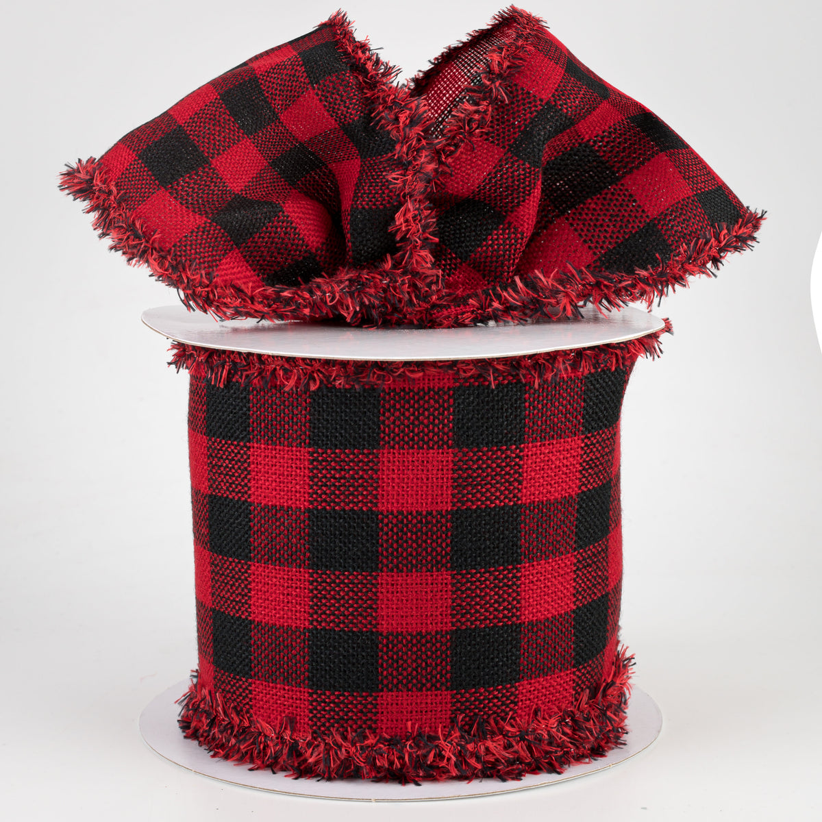 4" Woven Flannel Check Ribbon: Black & Red (10 Yards) Lifestyle Photo