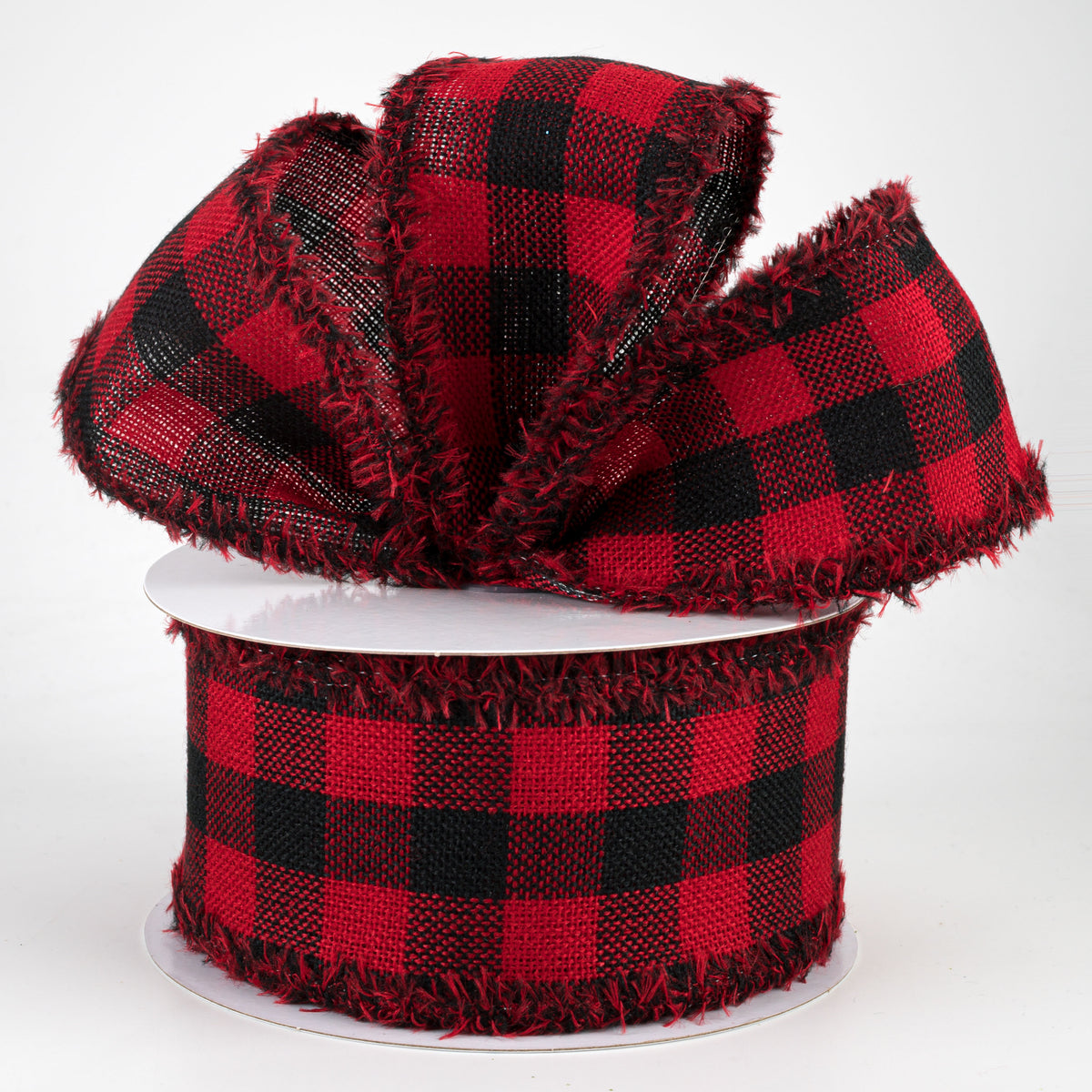 2.5" Woven Flannel Check Ribbon: Black & Red (10 Yards) Lifestyle Photo