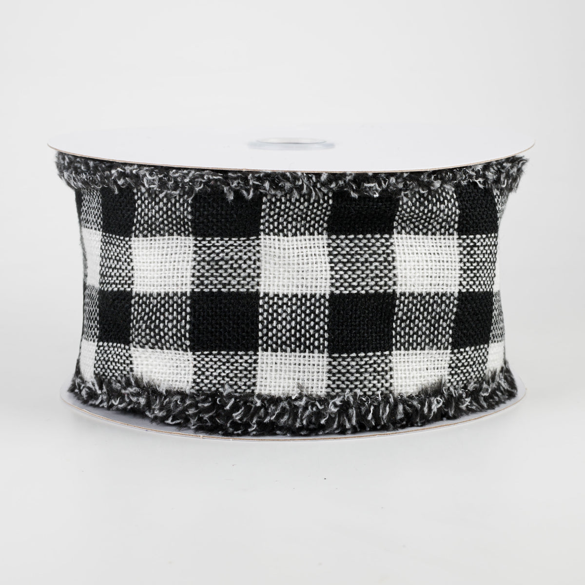 2.5" Woven Flannel Check Ribbon: Black & White (10 Yards)