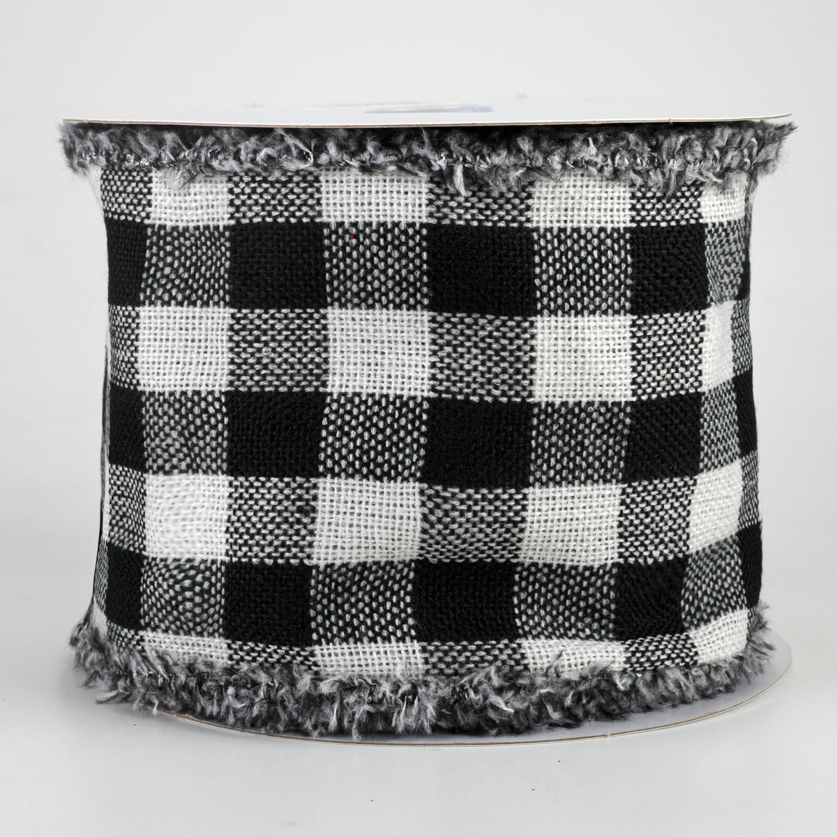 4" Woven Flannel Check Ribbon: Black & White (10 Yards)