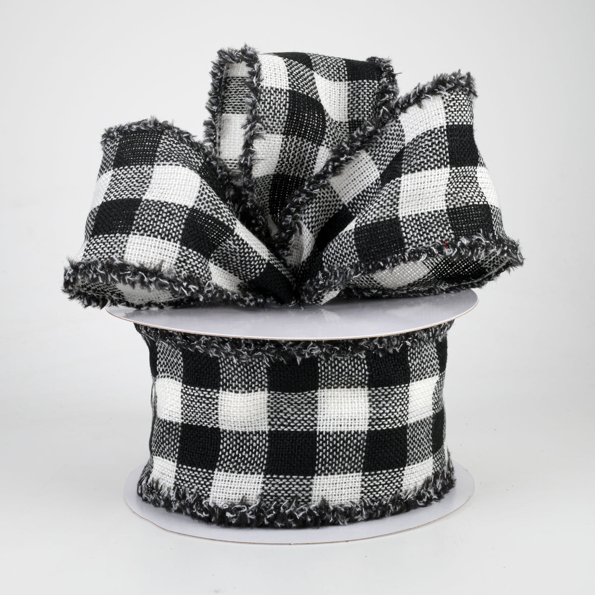 2.5" Woven Flannel Check Ribbon: Black & White (10 Yards) Lifestyle Photo