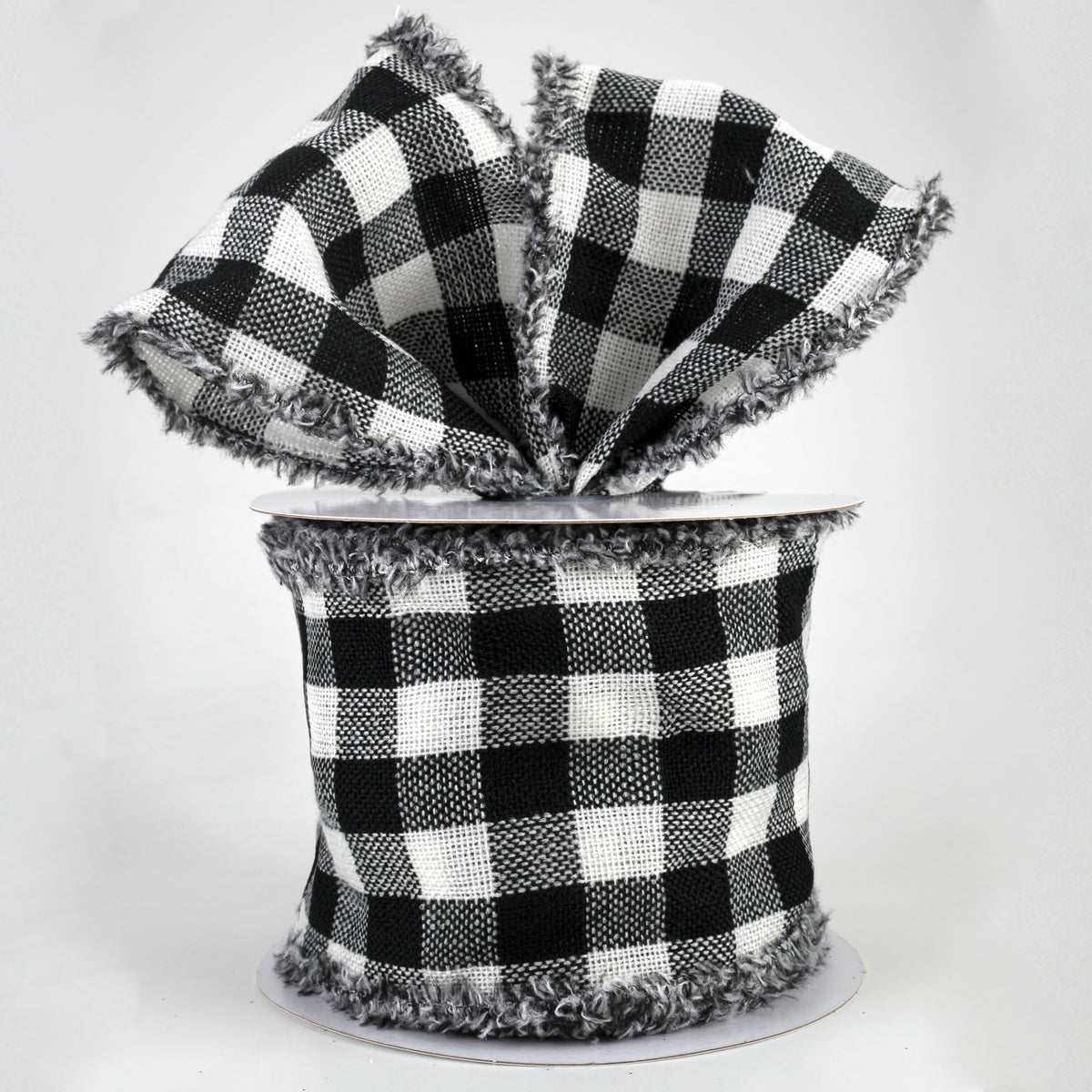 4" Woven Flannel Check Ribbon: Black & White (10 Yards) Lifestyle Photo