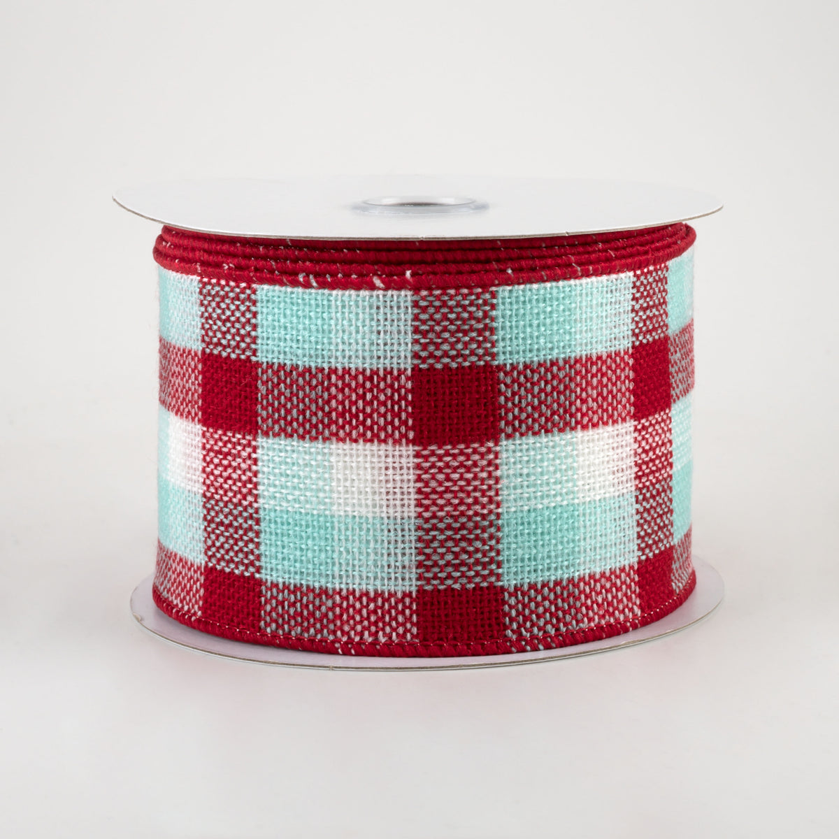 2.5" Woven Flannel Check Ribbon: Red, White, Ice Blue (10 Yards)