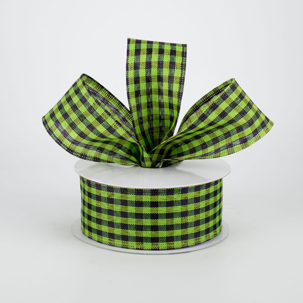1.5" Woven Gingham Check Ribbon: Black & Lime Green (10 Yards) Lifestyle Photo
