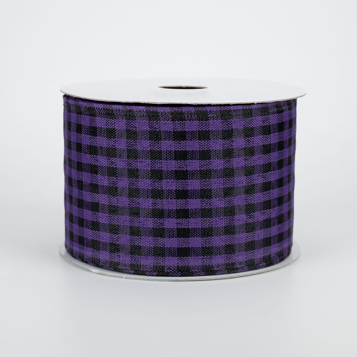 2.5" Woven Gingham Check Ribbon: Black & Purple (10 Yards)