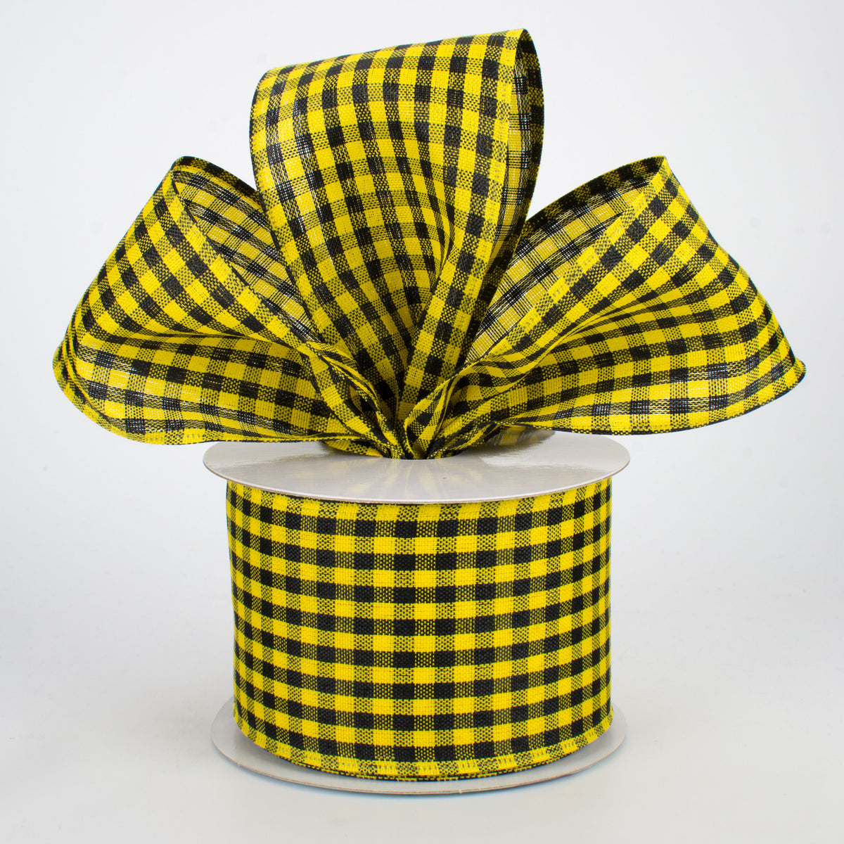 2.5" Woven Gingham Check Ribbon: Black & Yellow (10 Yards) Lifestyle Photo