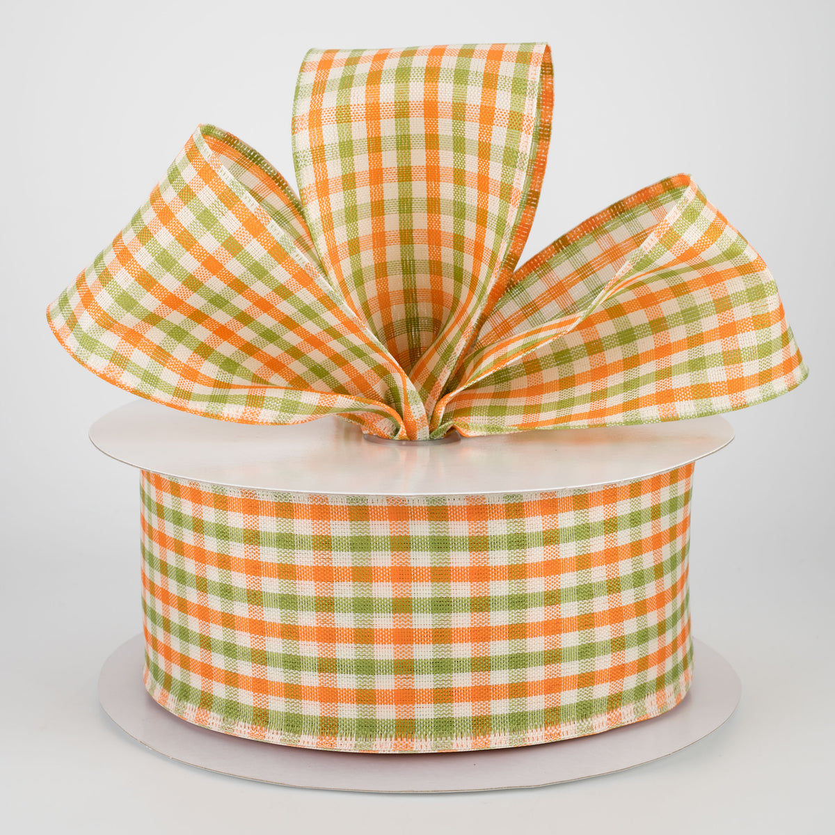 2.5" Woven Gingham Check Ribbon: Orange, Moss, Ivory (50 Yards) Lifestyle Photo