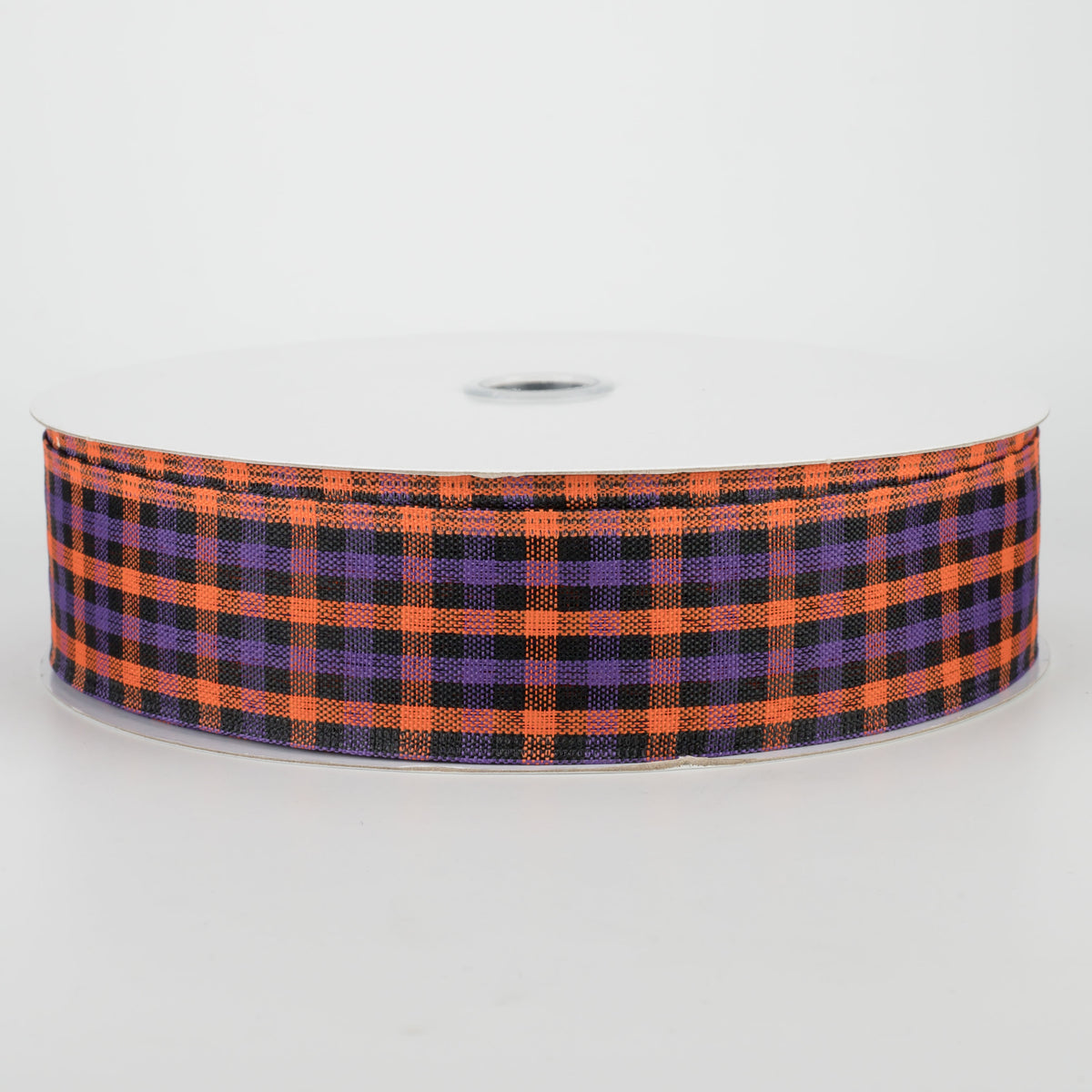 1.5" Woven Gingham Check Ribbon: Orange, Purple, Black (50 Yards)
