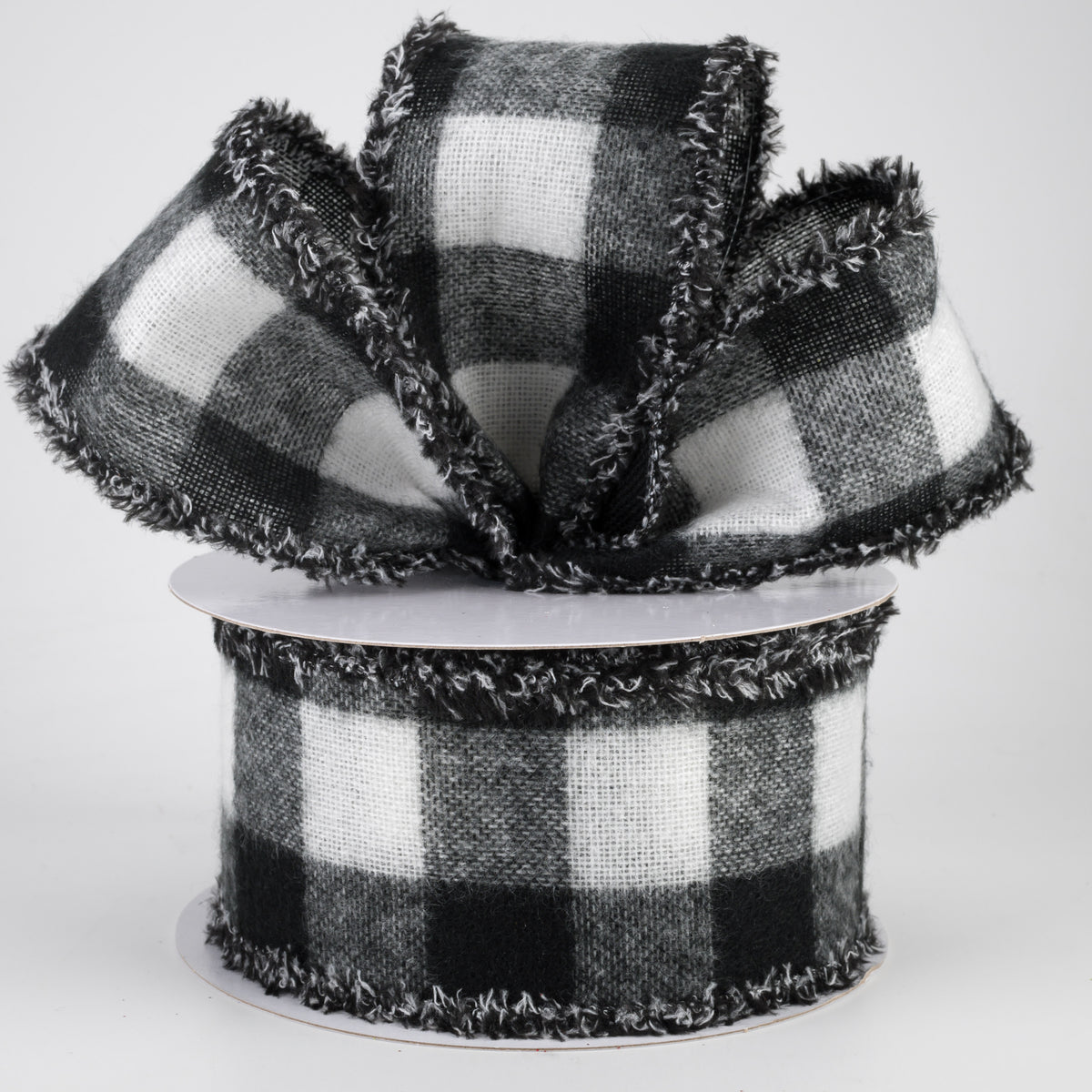 2.5" Woven Large Check Fuzzy Edge Ribbon: Black & White (10 Yards) Lifestyle Photo
