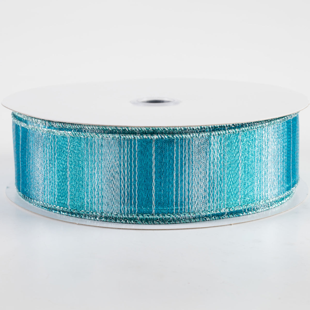 1.5" Woven Metallic Ribbon: Turquoise & Silver (50 Yards)