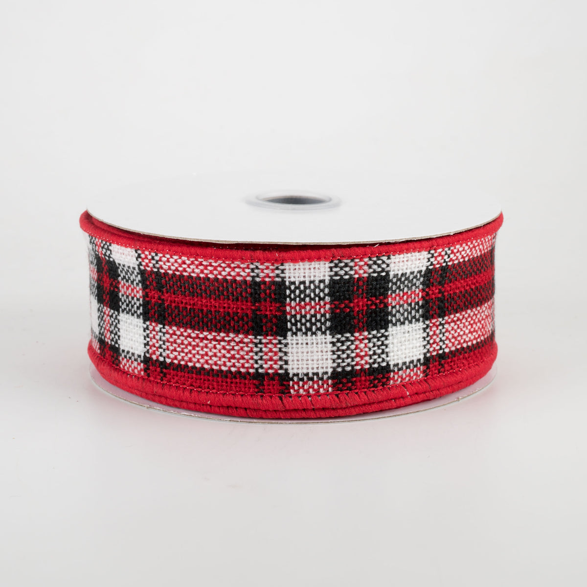1.5" Woven Tartan Plaid Ribbon: Black, Red & White (10 Yards)