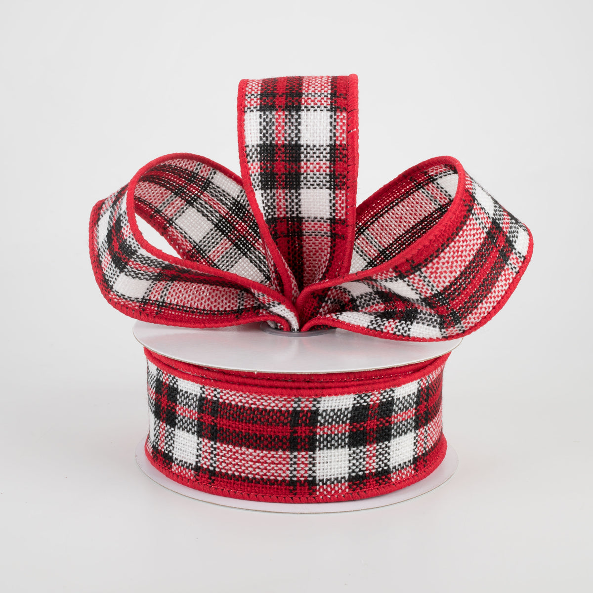 1.5" Woven Tartan Plaid Ribbon: Black, Red & White (10 Yards) Lifestyle Photo