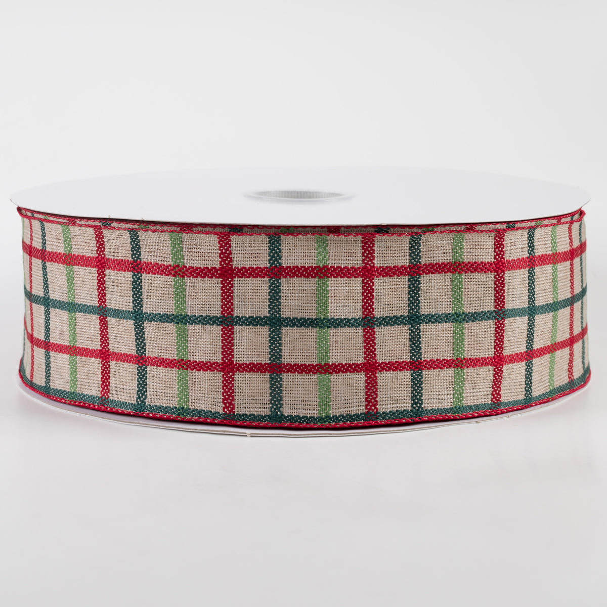 2.5" Woven Trellis Ribbon: Red, Apple & Hunter Green on Natural (50 Yards)