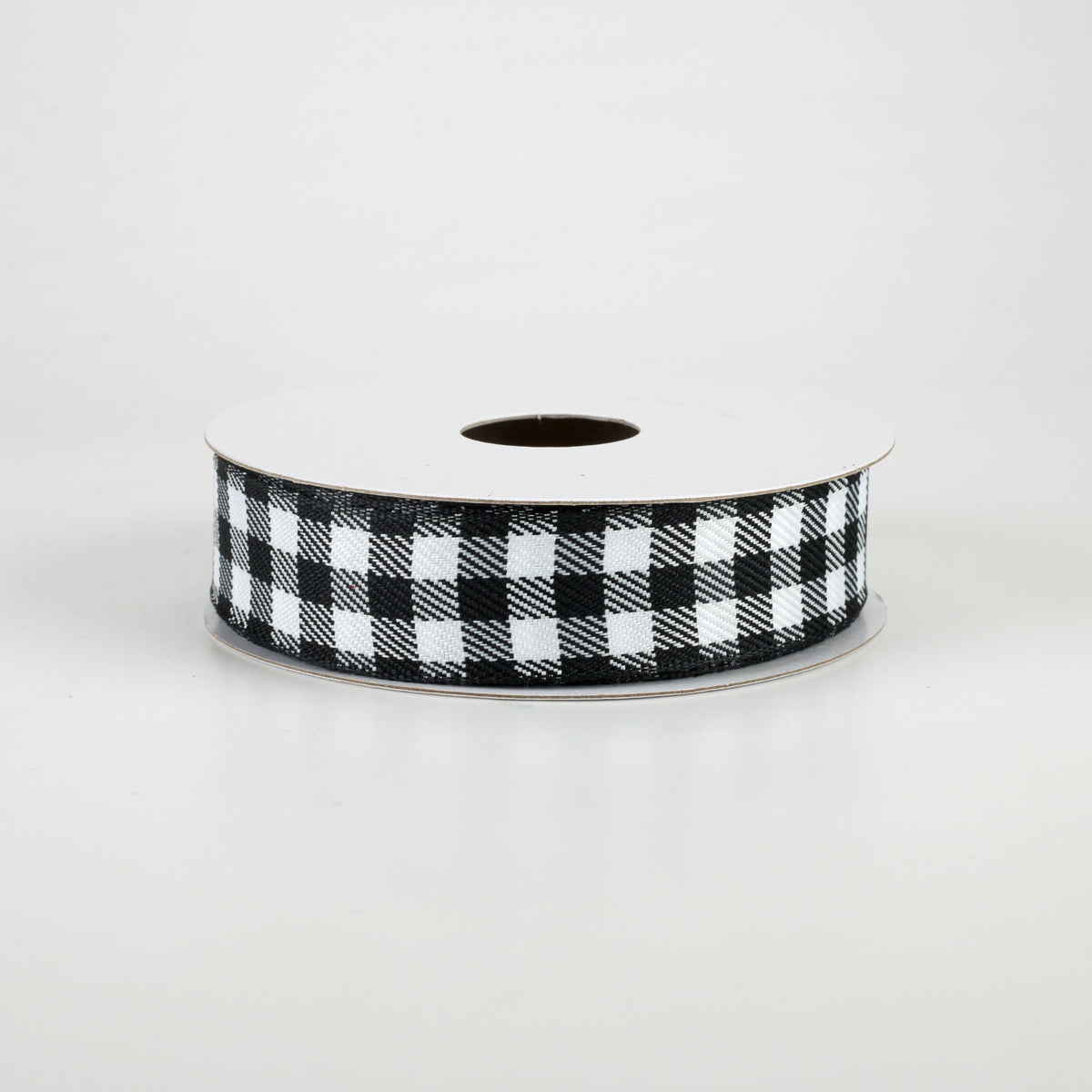 7/8" Woven Wired Buffalo Plaid Ribbon: Black & White (10 Yards)